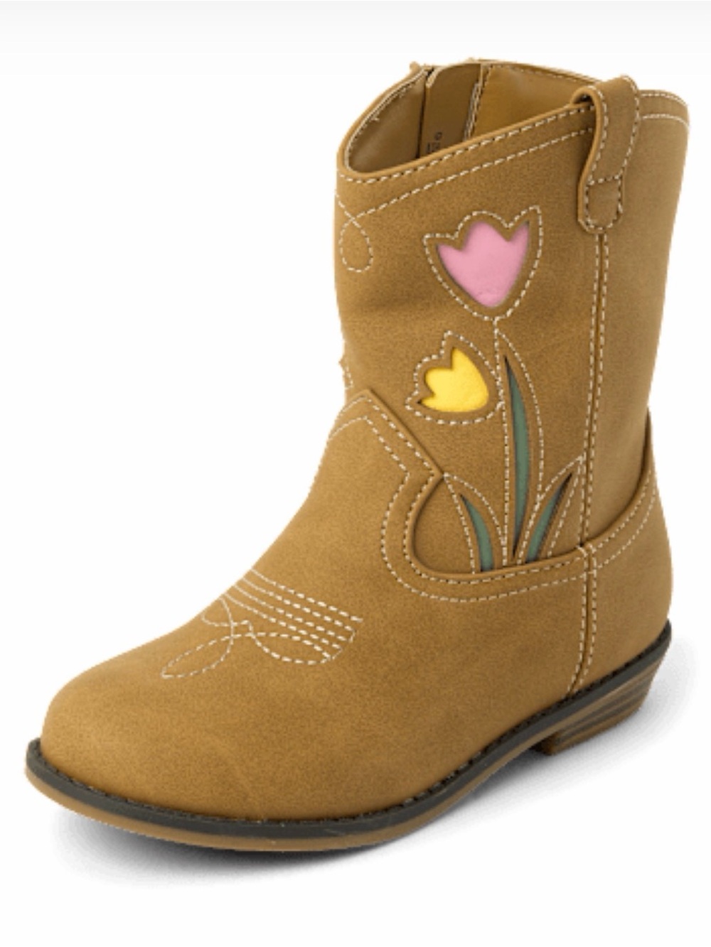 Gymboree Kids Brown Western Boots Pink & Yellow Flower Accents Toddler 11